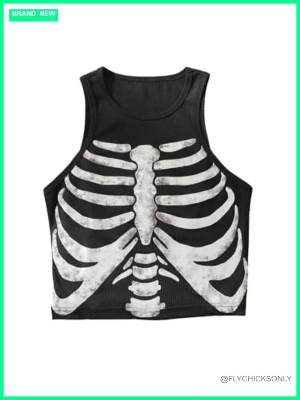 SHENHE Women's Ribbed Knit Skeleton Graphic Crop Tank Top